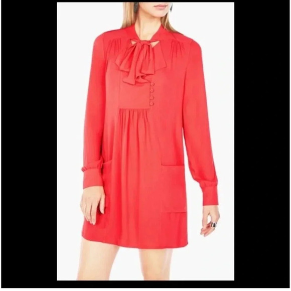 BCBGMaxAzria Damario Necktie Dress Red Pink Pockets Cocktail Party Size Medium M - Picture 1 of 9